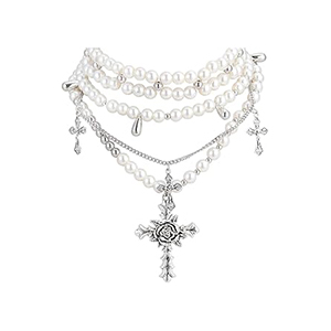 महिलाओं&nbsp;के&nbsp;लिए&nbsp;पर्ल&nbsp;नेकलेस&nbsp;गॉथिक&nbsp;रोज&nbsp;क्रॉस&nbsp;पेंडेंट&nbsp;चेन&